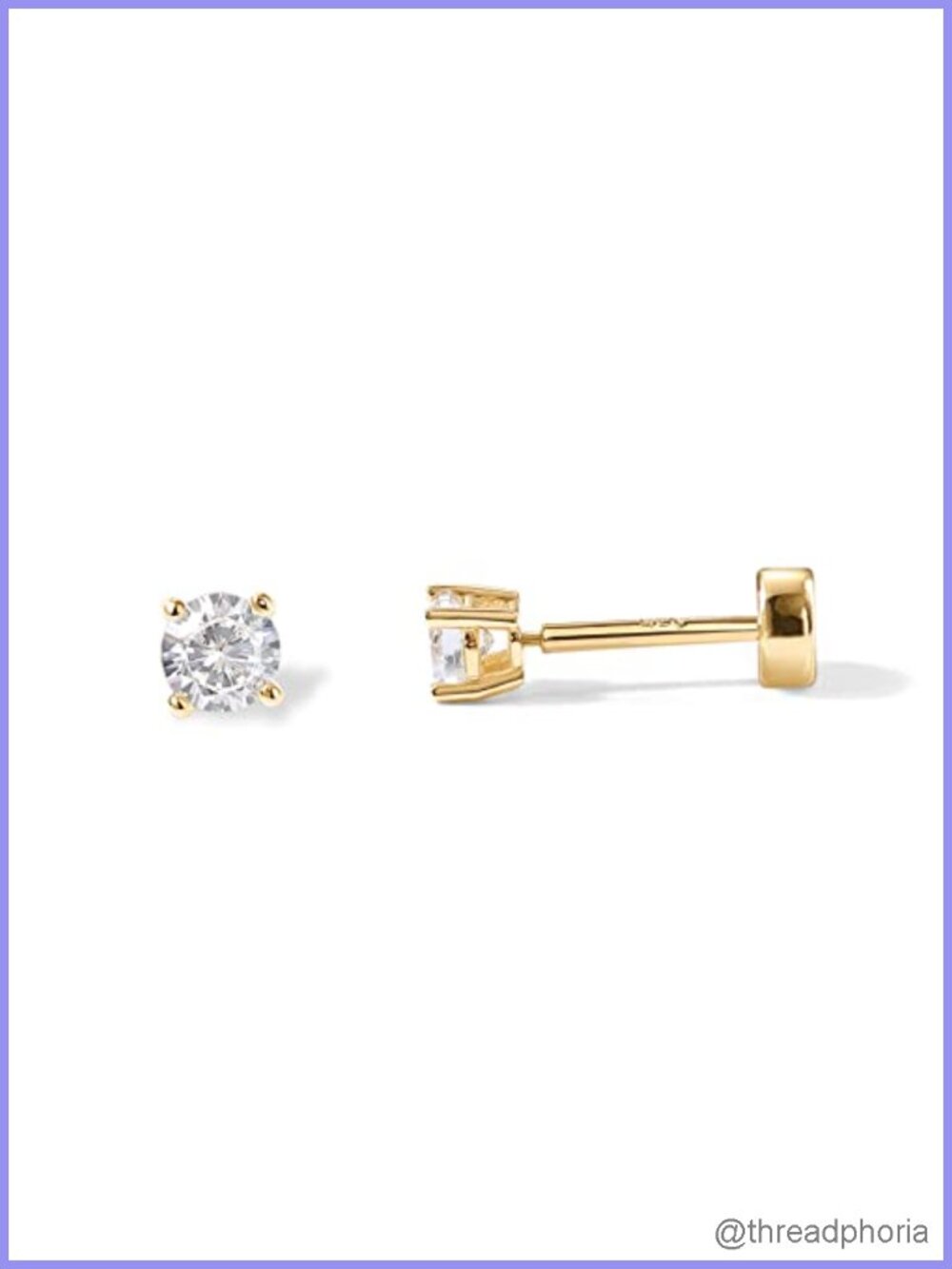 14K Gold Plated CZ Flat Back Stud Earrings Screw Back 3mm